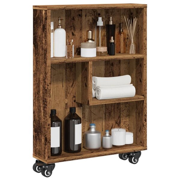Opbergtrolley Smal 48X13X68 Cm Bewerkt Hout Kleurig Oud hout