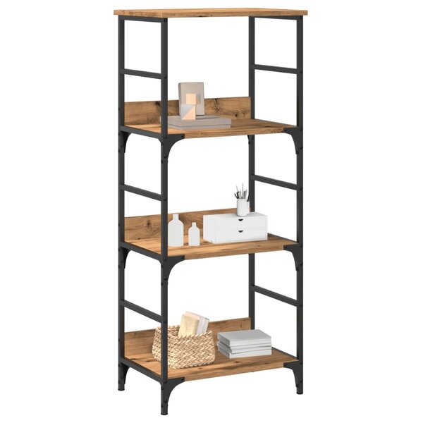 Boekenkast 50X33X117,5 Cm Bewerkt Hout Artisanaal Eikenkleur 117.5 cm artisanaal eikenkleurig