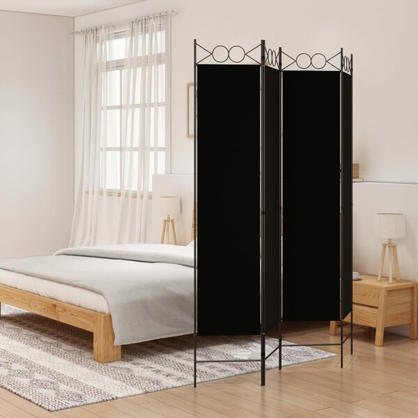 Kamerscherm Met 4 Panelen Stof Zwart 160 x 200 cm
