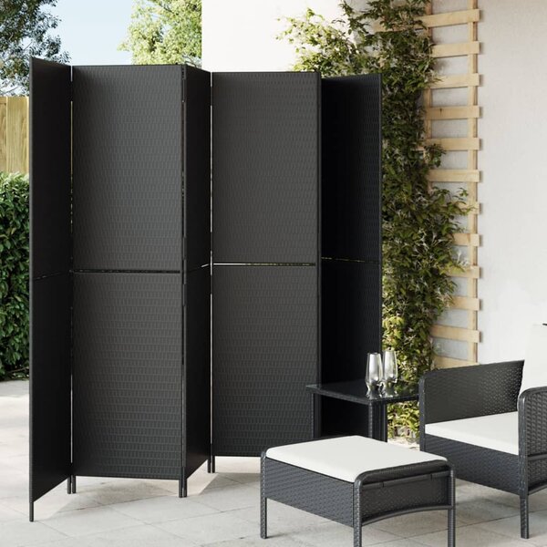 Kamerscherm 6 Panelen Poly Rattan Zwart 1 294 x 180 cm