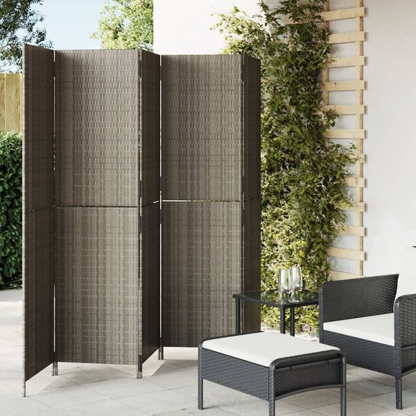 Kamerscherm 5 Panelen Poly Rattan Grijs 1 245 x 180 cm