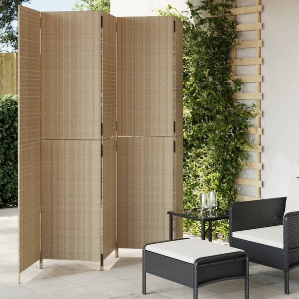 Kamerscherm 5 Panelen Poly Rattan Beige 1 245 x 200 cm