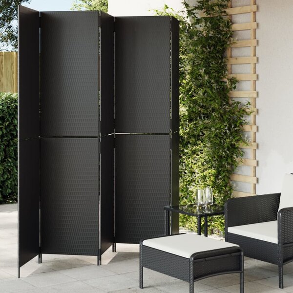 Kamerscherm 5 Panelen Poly Rattan Zwart 1 245 x 200 cm