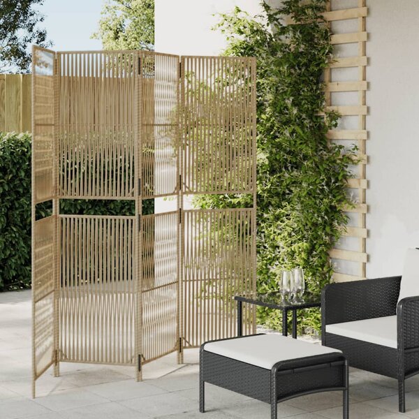 Kamerscherm 4 Panelen Poly Rattan Beige 1 196 x 180 cm