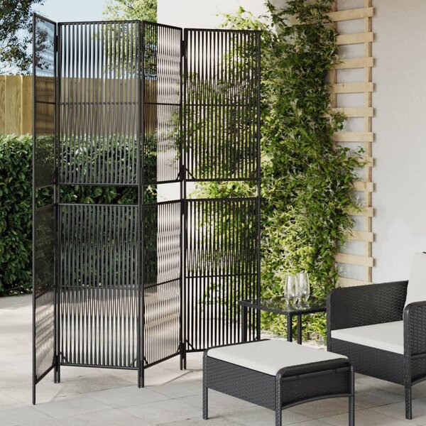 Kamerscherm 4 Panelen Poly Rattan Zwart 1 196 x 200 cm