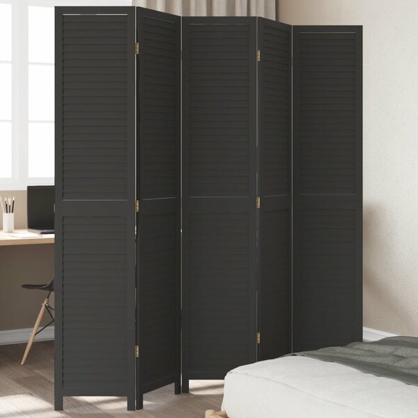 Kamerscherm Met 5 Panelen Massief Paulowniahout Zwart 40 x 200 cm