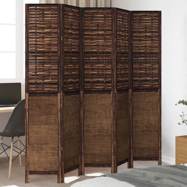 Kamerscherm Met 5 Panelen Massief Paulowniahout Donkerbruin 40 x 200 cm