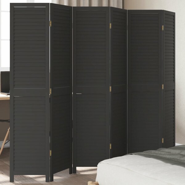 Kamerscherm Met 6 Panelen Massief Paulowniahout Zwart 40 x 180 cm