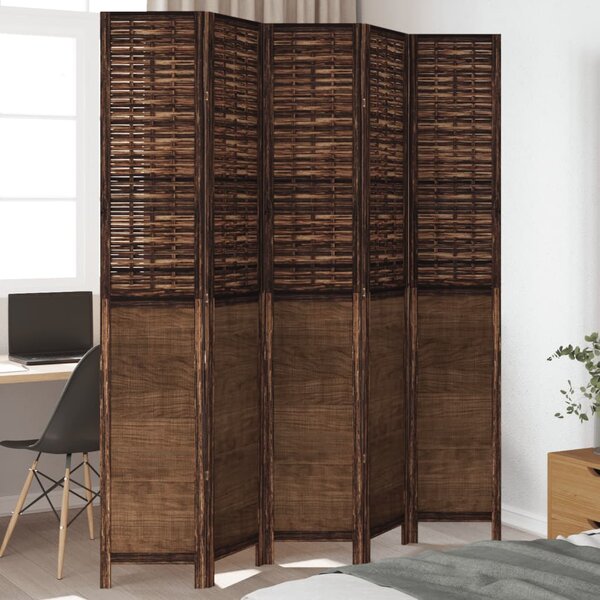 Kamerscherm Met 5 Panelen Massief Paulowniahout Donkerbruin 40 x 220 cm