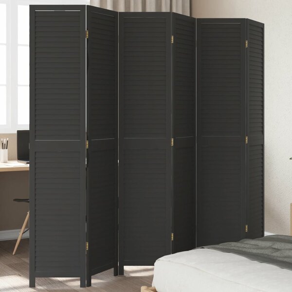 Kamerscherm Met 6 Panelen Massief Paulowniahout Zwart 40 x 200 cm