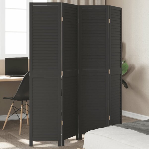 Kamerscherm Met 4 Panelen Massief Paulowniahout Zwart 40 x 180 cm