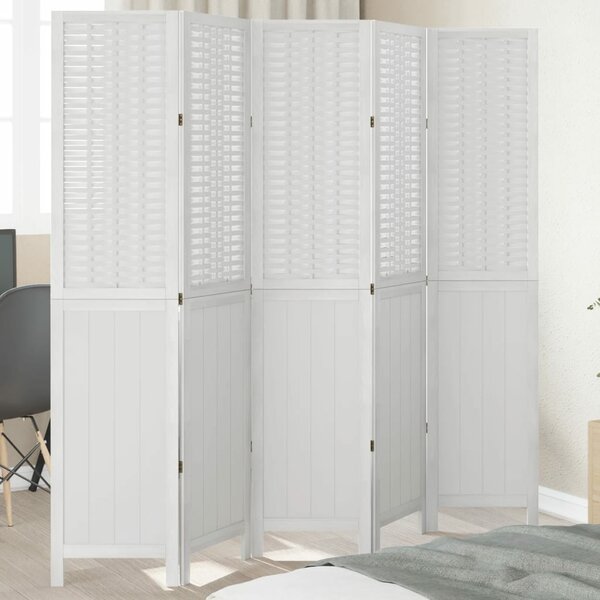 Kamerscherm Met 5 Panelen Massief Paulowniahout Wit 40 x 180 cm