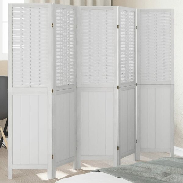 Kamerscherm Met 5 Panelen Massief Paulowniahout Wit 40 x 160 cm