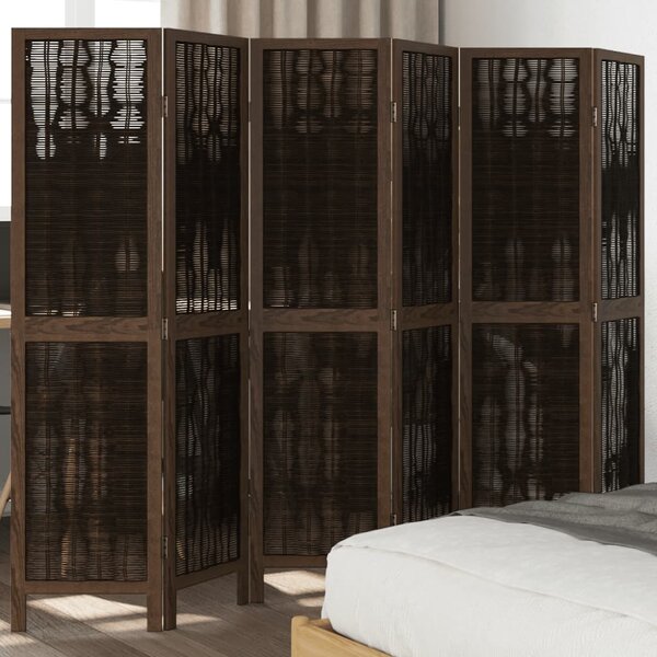 Kamerscherm Met 6 Panelen Massief Paulowniahout Donkerbruin 40 x 160 cm