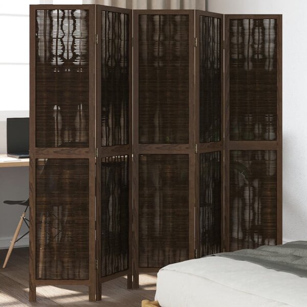 Kamerscherm Met 5 Panelen Massief Paulowniahout Donkerbruin 40 x 180 cm