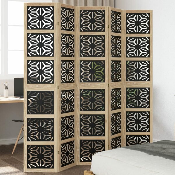 Kamerscherm Met 5 Panelen Massief Paulowniahout Bruin En Zwart 40 x 200 cm