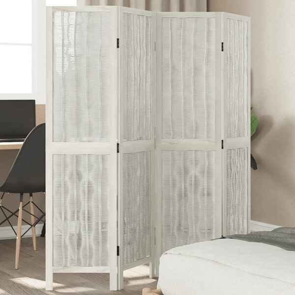 Kamerscherm Met 4 Panelen Massief Paulowniahout Wit 40 x 160 cm 1