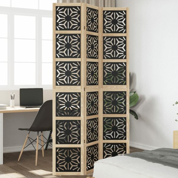 Kamerscherm Met 3 Panelen Massief Paulowniahout Zwart 40 x 220 cm