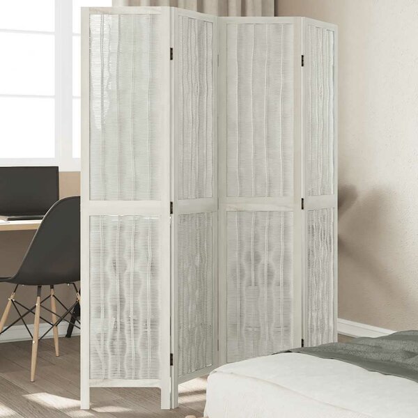 Kamerscherm Met 4 Panelen Massief Paulowniahout Wit 40 x 180 cm 1