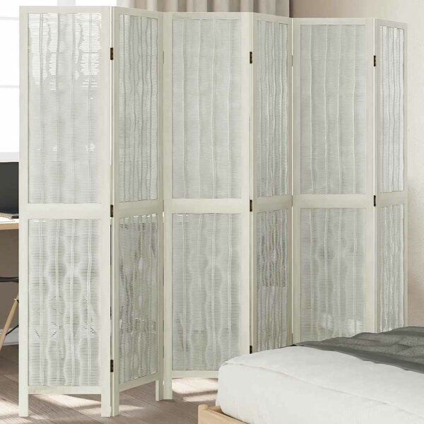 Kamerscherm Met 6 Panelen Massief Paulowniahout Wit 40 x 180 cm