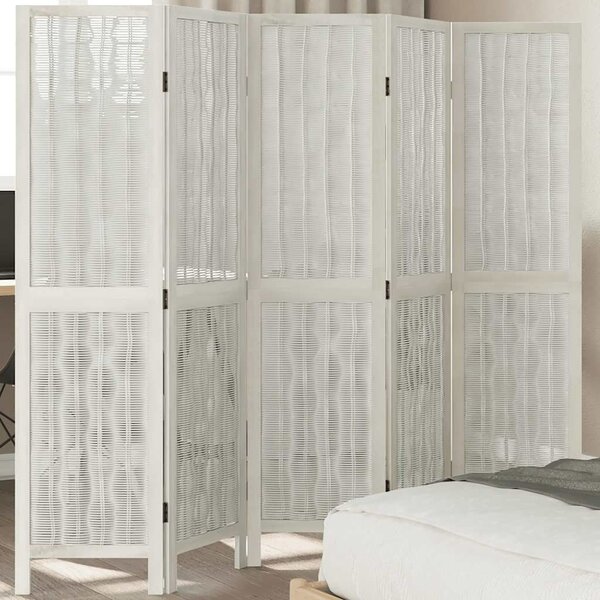 Kamerscherm Met 5 Panelen Massief Paulowniahout Wit 40 x 160 cm 1