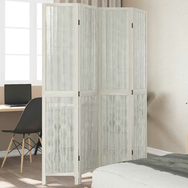 Kamerscherm Met 4 Panelen Massief Paulowniahout Wit 40 x 200 cm 1