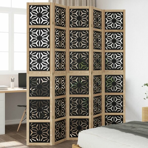 Kamerscherm Met 5 Panelen Massief Paulowniahout Bruin En Zwart 40 x 220 cm
