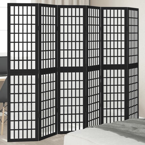 Kamerscherm Met 6 Panelen Massief Paulowniahout Zwart 40 x 180 cm
