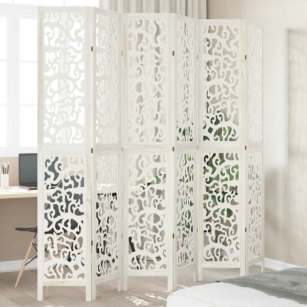 Kamerscherm Met 6 Panelen Massief Paulowniahout Wit 40 x 220 cm