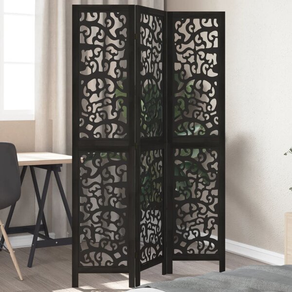 Kamerscherm Met 3 Panelen Massief Paulowniahout Zwart 40 x 180 cm