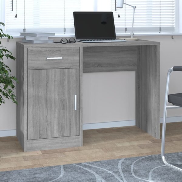 Bureau met kast en lade 100x40x73 cm bewerkt hout grijs sonoma