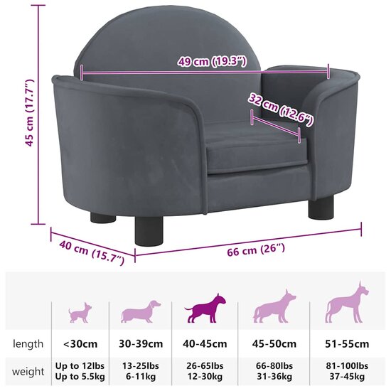 Hondenmand 66X40X45 Cm Fluweel Donkergrijs