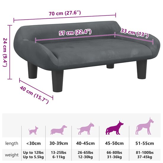 Hondenmand 70X40X24 Cm Donkergrijs Fluweel