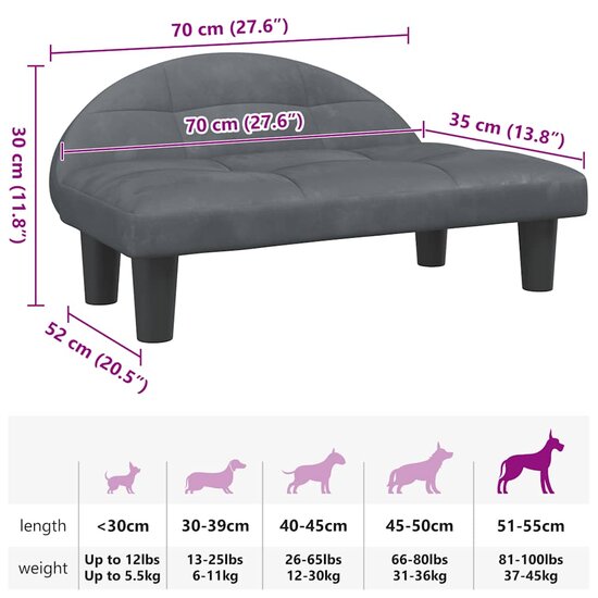 Hondenmand 70X52X30 Cm Donkergrijs Fluweel