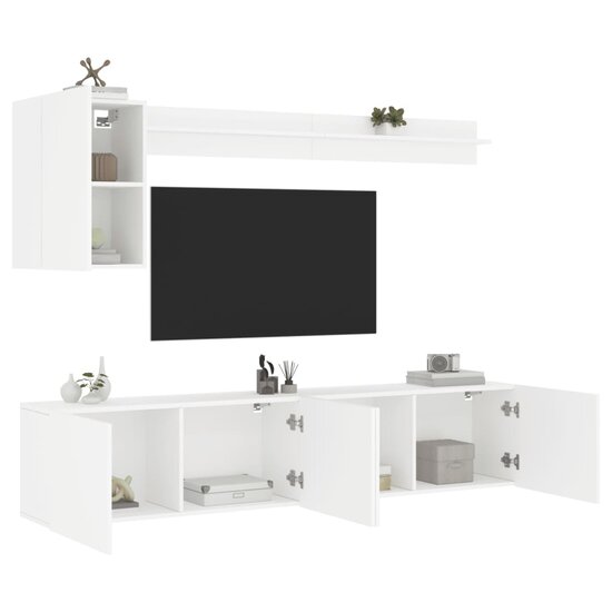 5-Delige Tv-Meubelset Bewerkt Hout Wit