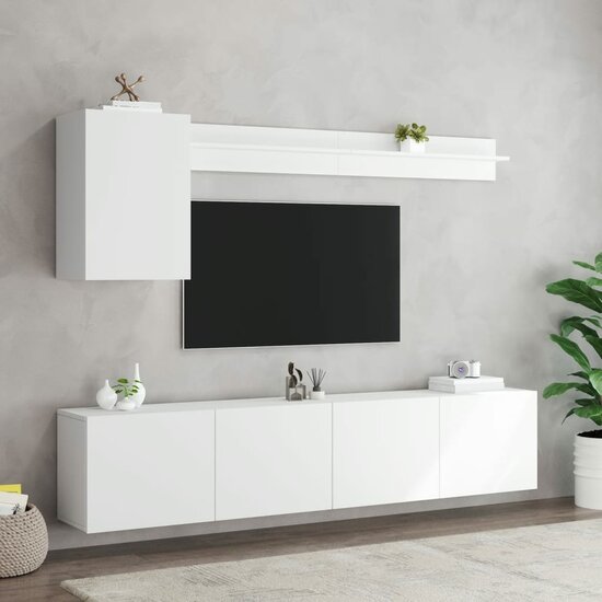 5-Delige Tv-Meubelset Bewerkt Hout Wit