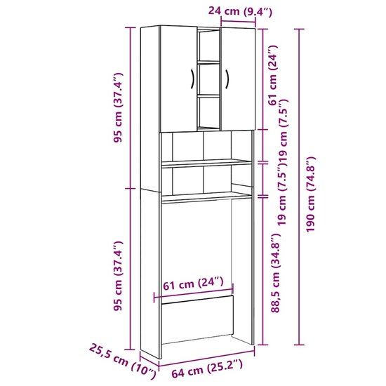 Wasmachinekast 64X25,5X190 Cm Zwart