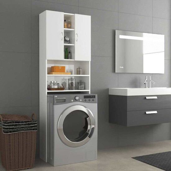 Wasmachinekast 64X25,5X190 Cm Hoogglans wit