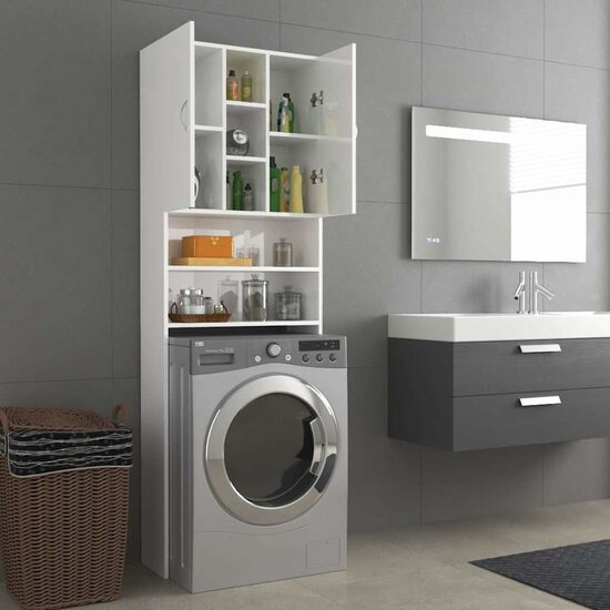 Wasmachinekast 64X25,5X190 Cm Hoogglans wit