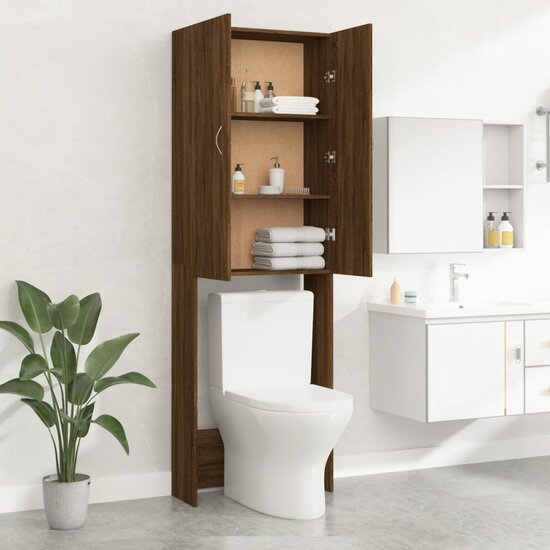 Wasmachinekast 64x25,5x190 cm bruin eikenkleur