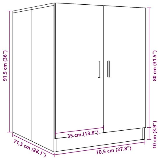 Wasmachinekast 71x71,5x91,5 cm gerookt eikenkleurig