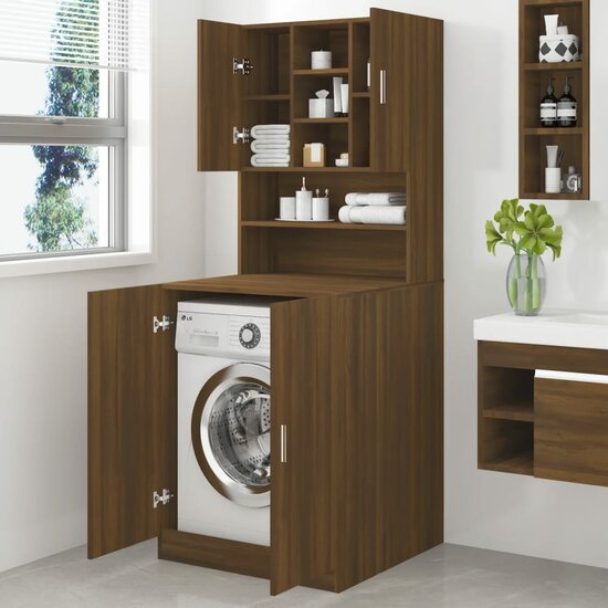 Wasmachinekast bewerkt hout bruin eikenkleur