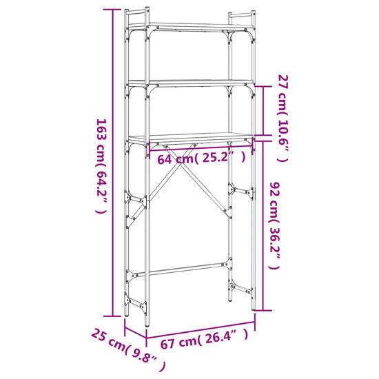 Wasmachinerek 67X25X163 Cm Bewerkt Hout Kleurig Gerookt eiken