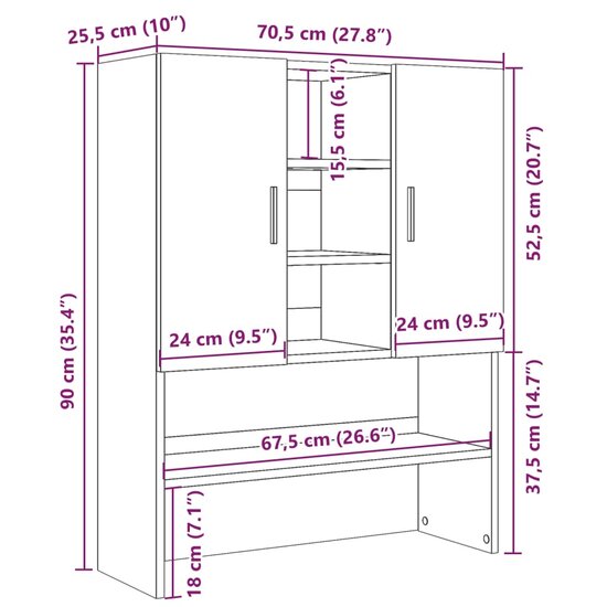 Wasmachinekast 70,5X25,5X90 Cm Betongrijs