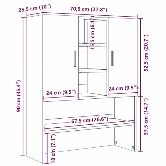 Wasmachinekast 70,5X25,5X90 Cm Kleurig Oud hout