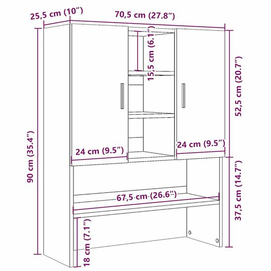 Wasmachinekast 70,5X25,5X90 Cm Artisanaal Eikenkleur artisanaal eikenkleurig