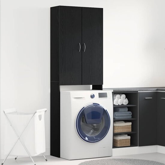 Wasmachinekast 64x25,5x190 cm zwart eikenkleur
