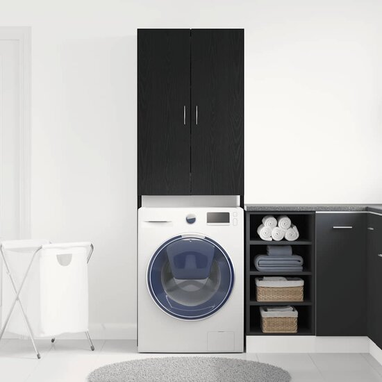 Wasmachinekast 64x25,5x190 cm zwart eikenkleur