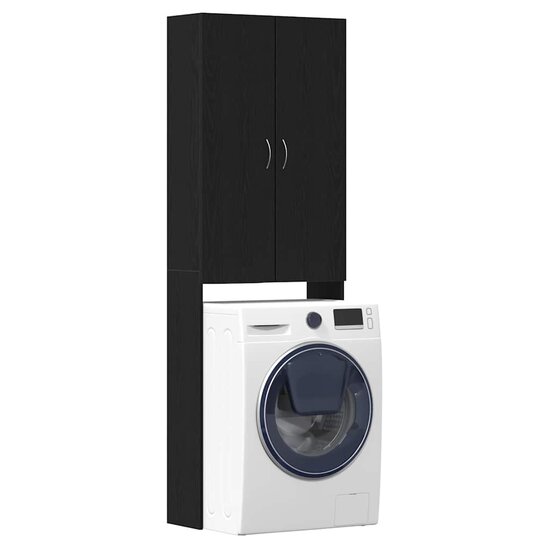 Wasmachinekast 64x25,5x190 cm zwart eikenkleur