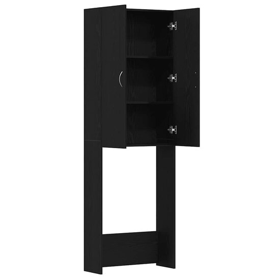 Wasmachinekast 64x25,5x190 cm zwart eikenkleur